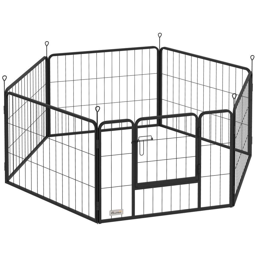 6 Panels Dog Playpen, Portable Detachable Puppy Pen with Door, for Small Dogs, 60cm High, Grey