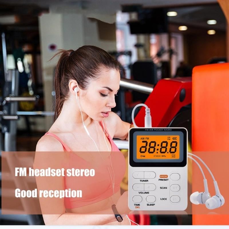 Pocket AM FM Radio Portable Reception Rechargeable Battery Digital Tuning Radio with Stereo Earphone Large LCD Screen