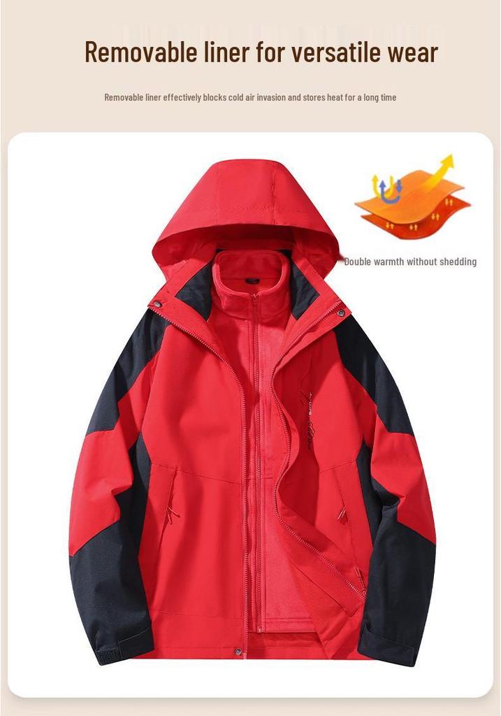 Unisex Cross-Border Three-in-One Fleece Jacket: Waterproof, Windproof, Hooded Outdoor Mountaineering Suit