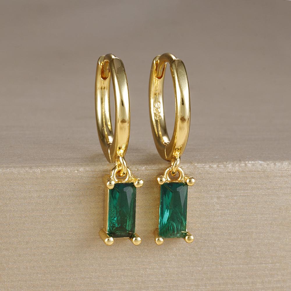 2PCS Stainless Steel December Birthday Stone Square Hanging Earrings Cubic Zirconia Chain Flower Dangle Earring Piercing Jewelry