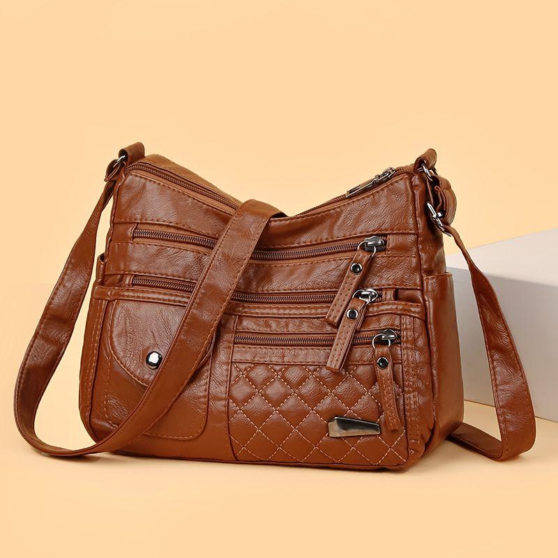 Ladies' Fashionable PU Leather Multi-layer Large Capacity Versatile Women's Bag, Single Shoulder Crossbody Bag