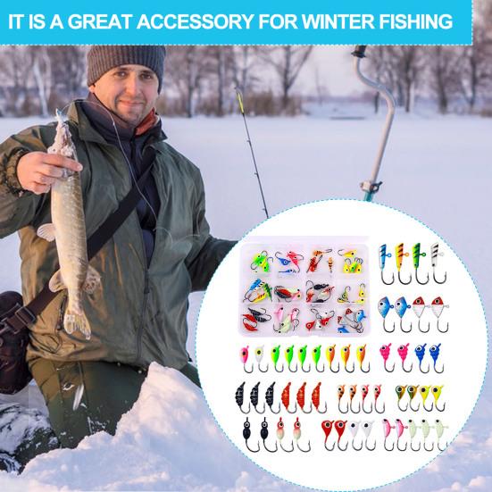 48Pcs/Set Ice Fishing Jig Heads Set Glow In The Dark Fishing Lures Kit with Single Escape Luminous Fishhook Sea