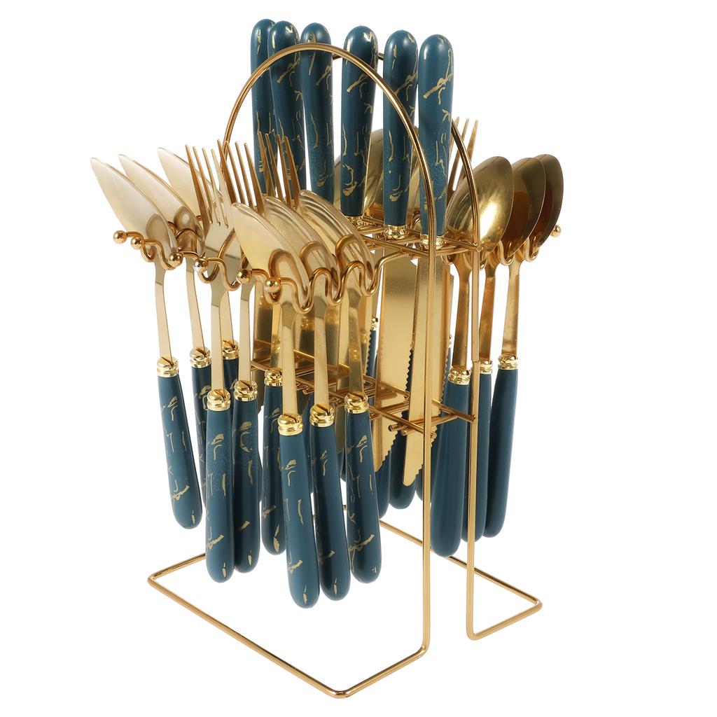 24Pcs Stainless Steel Silverware Set with Hanger Knife Fork Spoon Western Cutlery Set Mirror Polished Kitchen Supplies Home Gift