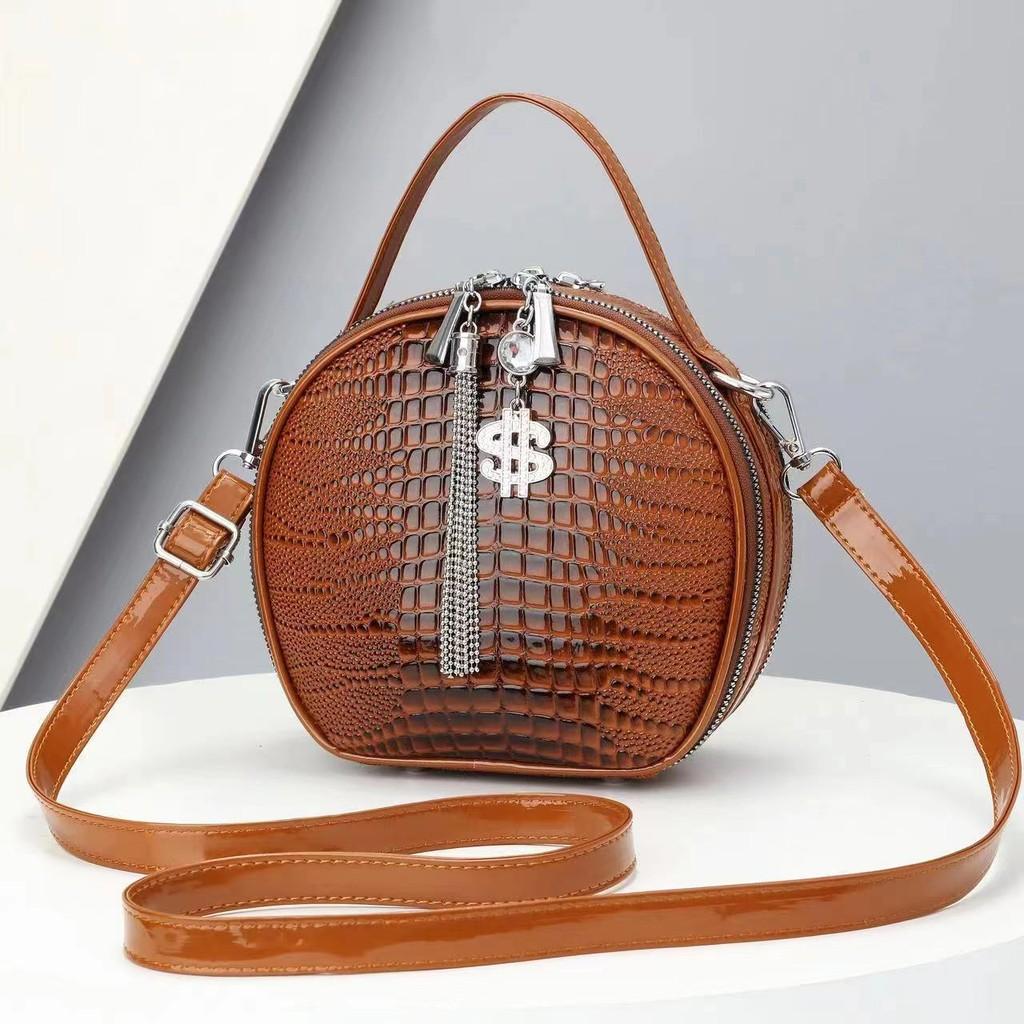 

Trendy Women s Crocodile Texture Small Round Bag With Dual Straps Ideal For Casual Outfits