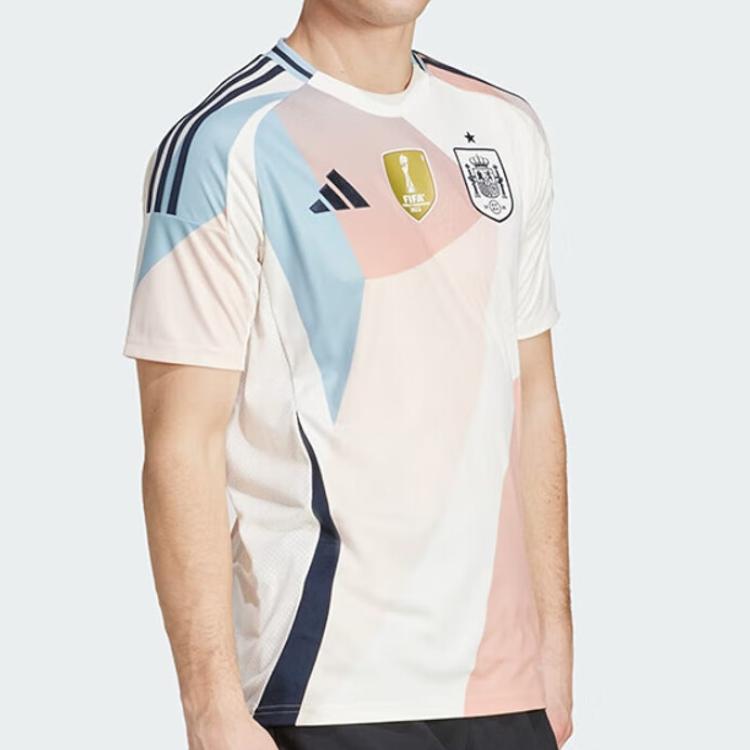 Adidas Maglia da Calcio Retro Manica Corta Versione Tifoso Trasferta Squadra Spagna Euro Cup 2025 da Donna Top Unisex Blu Rosa Bianco JF2648