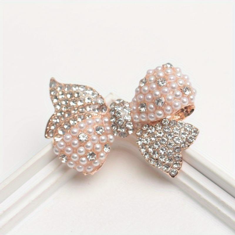 Creative Ladies Luxury Sparkly Boutique Bow Brooch Rhinestone Pearl Decorated Bow Badge Ladies Party Banquet