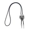Mens Bolo Tie Necktie Vintage Leather Braided Rope Necklace with Metal Wolf Head Stone Pendant Jewelry Cowboy Necktie
