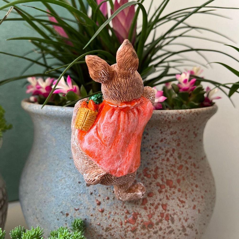 Resin Rabbit Flower Pot Hanger Cute Bunny Statue Bunny Ornaments Climbing Bunny Figurine  Outdoor