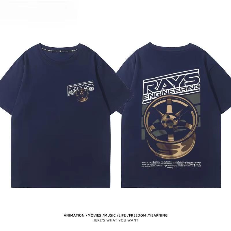 Japanese Car Modified Rim TE37 Wheel Hub Modified Car JDM Short-sleeved T-shirt Men's and Women's Cotton Half-sleeved Top