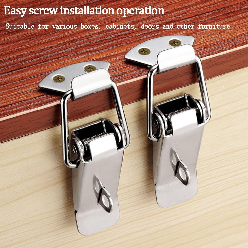 10/1PC Duck Beak Spring Buckle Stainless Steel Door L Lock Hasp Latches Wooden Box Furniture Cabinet Door Spring Buckles Clamps