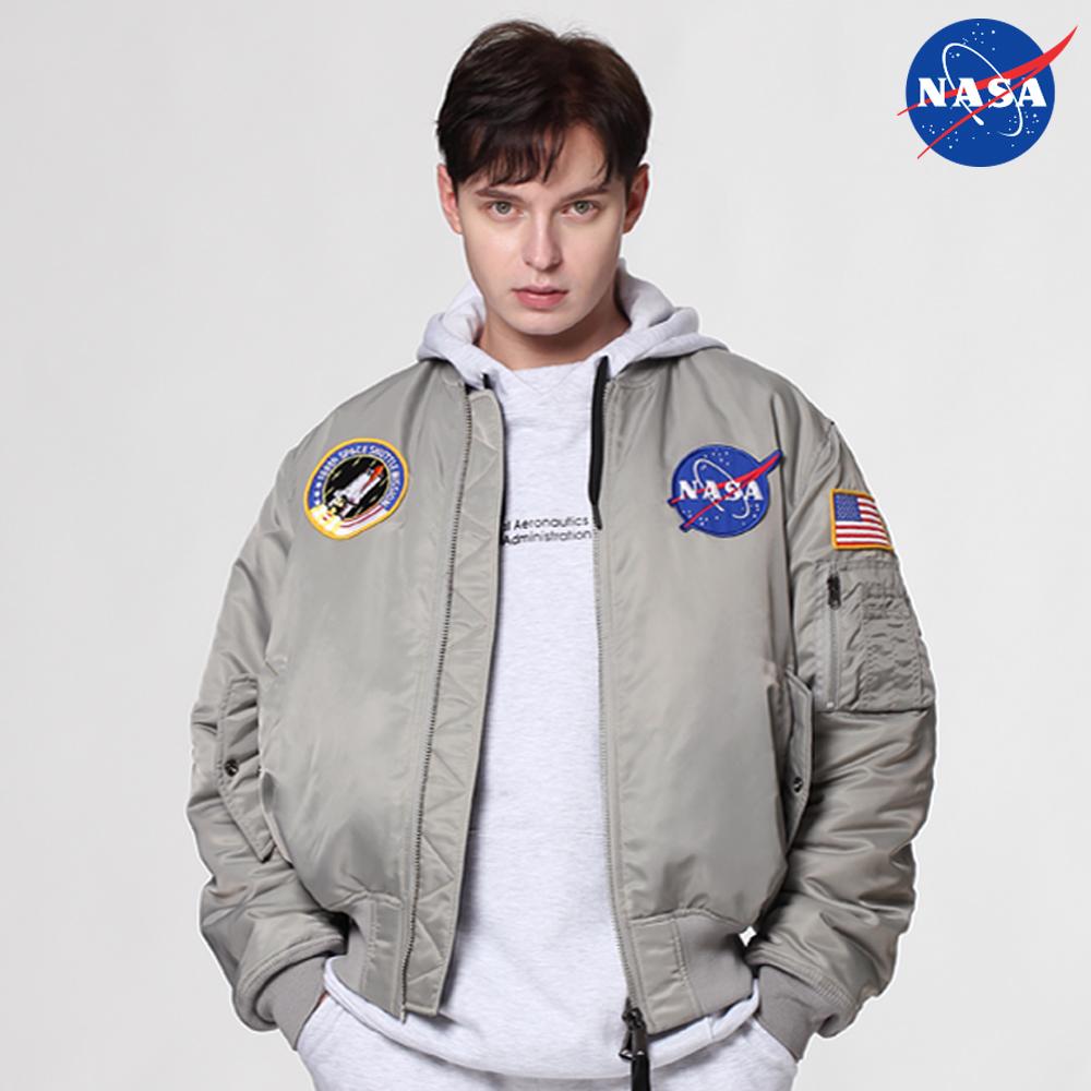 Nasa Unisex Reversible Two-Way Ma-1 Jacket Blouson Bomber Jacket Outerwear [Light Gray]