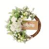 Artificial White Peony Wreath with Welcome Sign Farmhouse Wedding Spring Door Hanging Decor Realistic Flower Garland