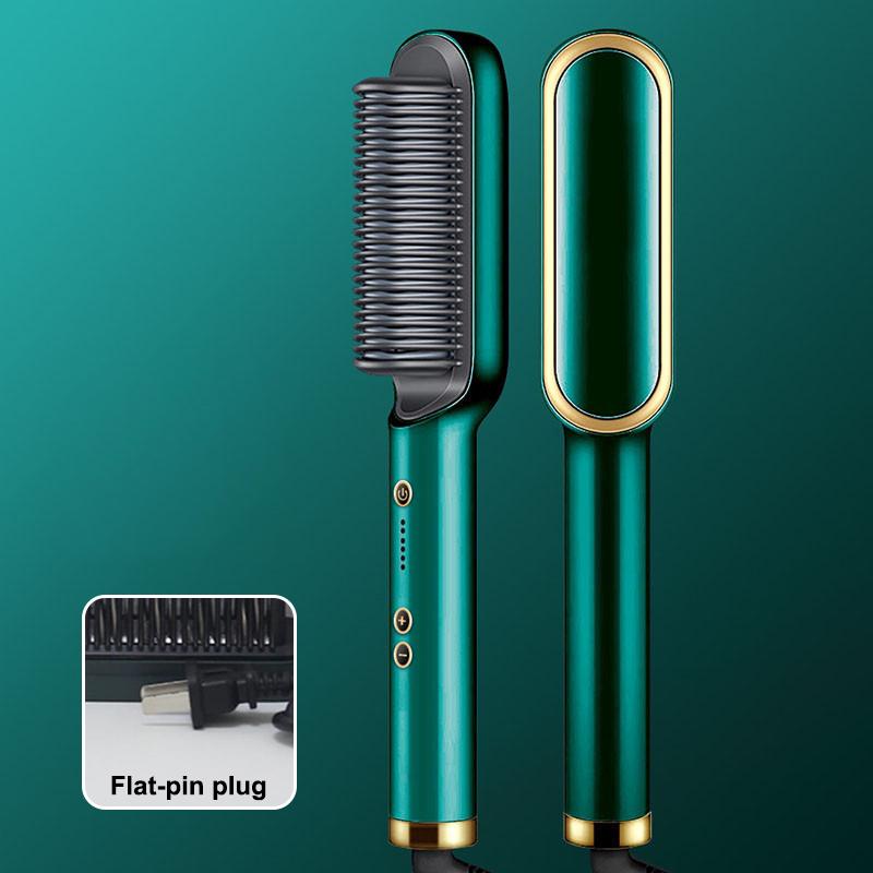 

Hair Straightener Professional Quick Heated Electric Hot Curly Comb Hair Comb Personal Care Multifunctional Hairstyle Brush Flat plug зелений