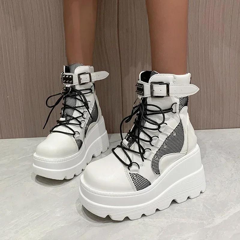 Fashion Women's Boots 2024 Autumn Women Ankle Boots Platform Wedges High Heels Short Boots New Fashion Design Zip Cosplay Shoes of Women
