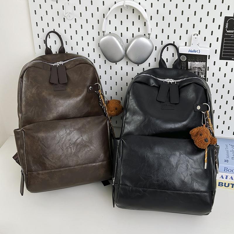 Schoolbag Schoolbag Male Korean Version College Student Backpack Pu Texture Casual Large Capacity Backpack High School Student Computer Casual