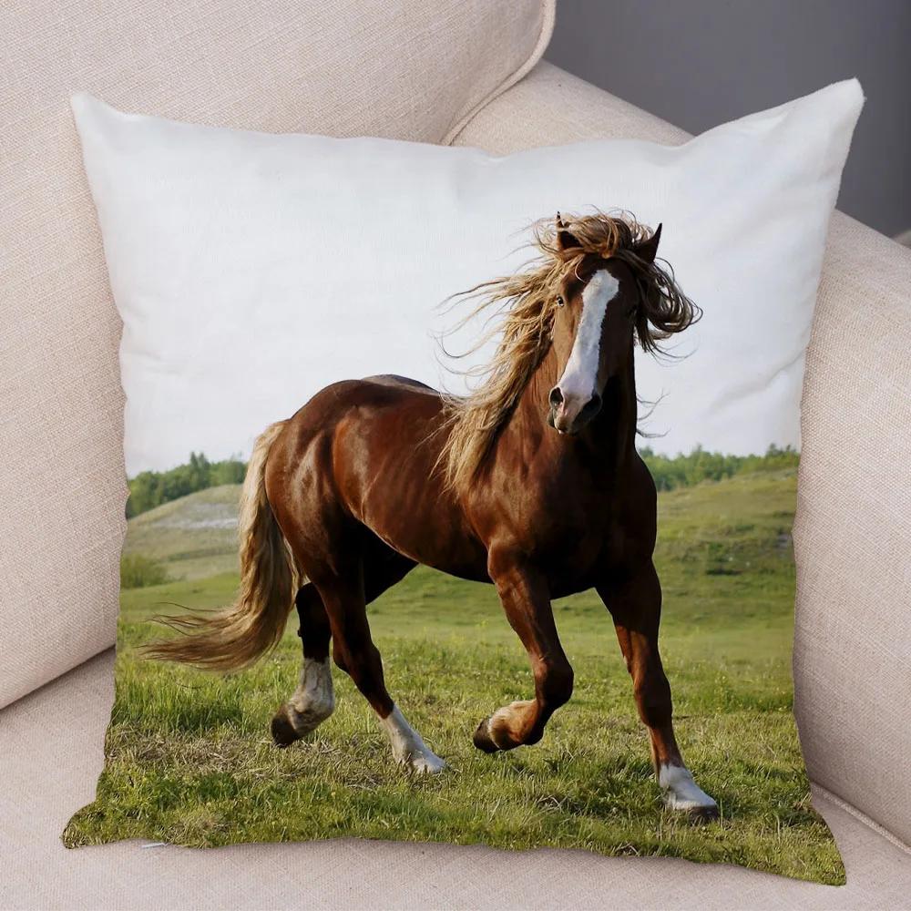 Wild Horse Cushion Cover Decor Animal Print Pillowcase  for Sofa Home Car Children Room Super Soft Plush Pillow Case 45x45cm