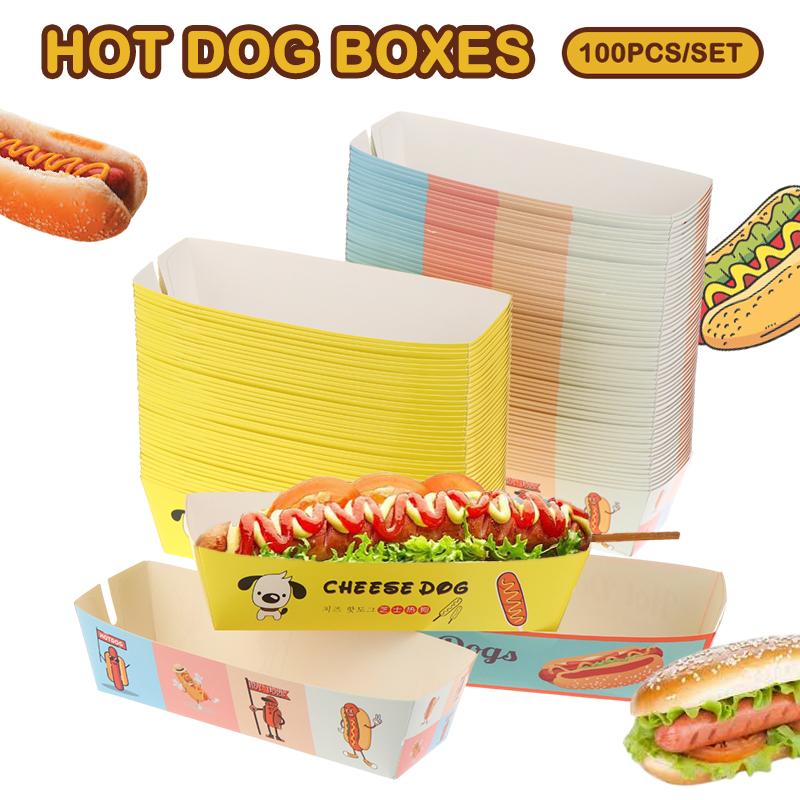 100 sztuk Pudełko do pakowania hot-dogów bez składania Papierowe Jednorazowe Naczynia Imprezowe Taca do serwowania jedzenia Dla Firm Cateringowych Pudełka Cateringowe