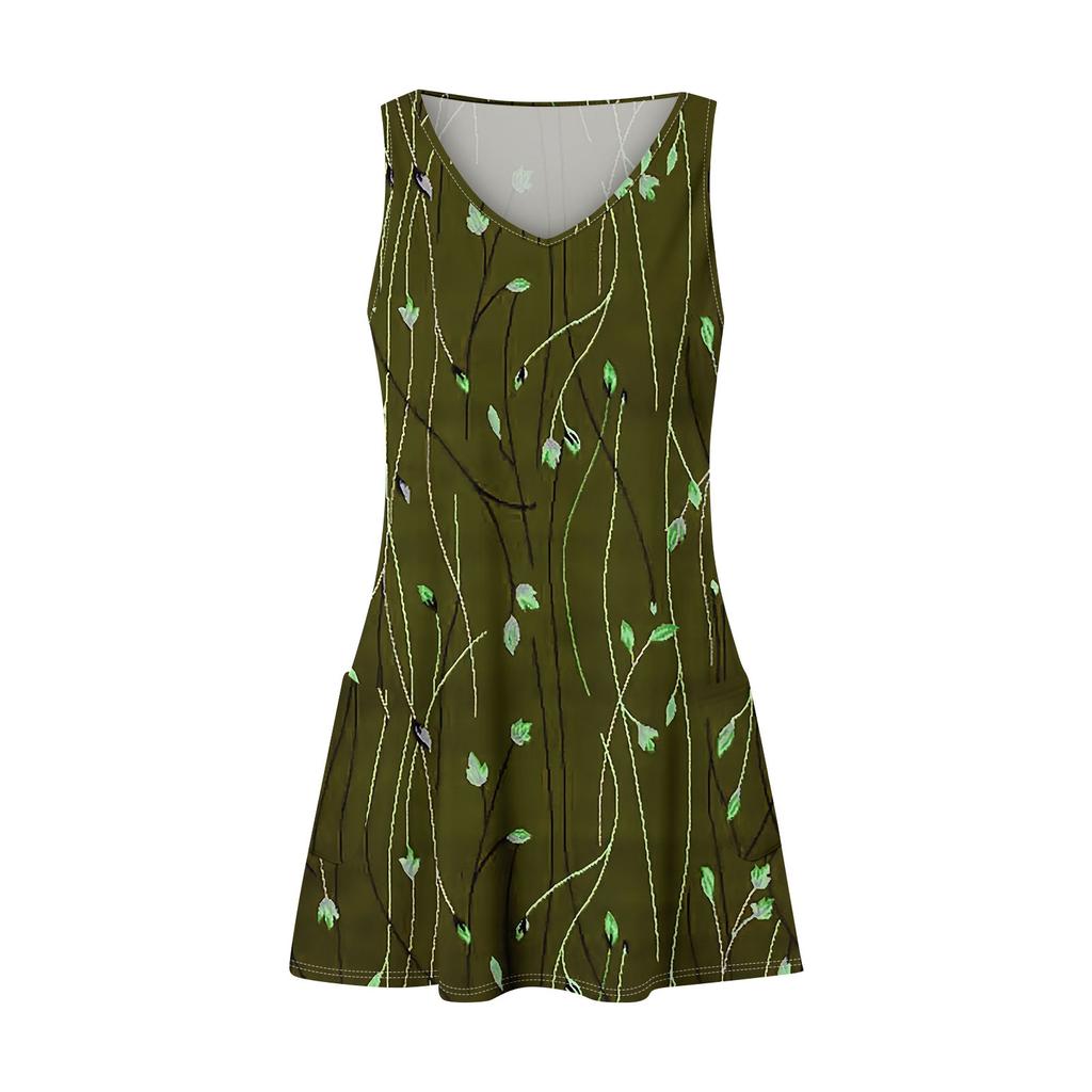 Robes d'été décontractées pour femmes avec poches, imprimé floral, col en V, robes sans manches