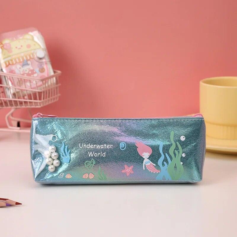 1 Piece Cute Mermaid Pearl Pen Pencil Bag Stationary Receive Tools Makeup Pouch Cosmetics Case