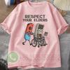Respect Your Elders Mens Tshirt Summer Tracksiut Roundneck Pullovers Shortsleeved Tops Harajuku Cotton Casual Streetwear