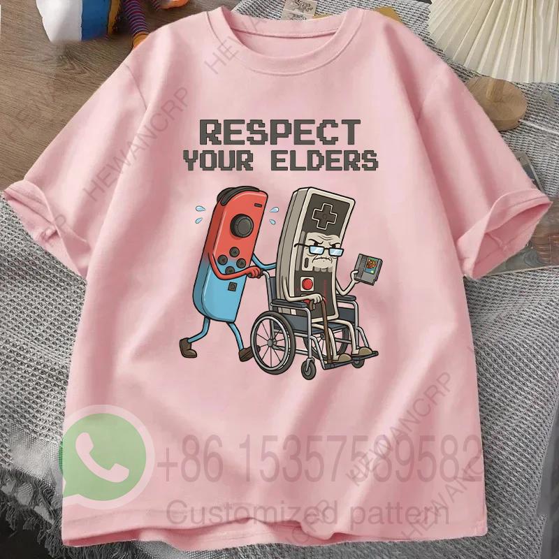 Respect Your Elders Mens Tshirt Summer Tracksiut Roundneck Pullovers Shortsleeved Tops Harajuku Cotton Casual Streetwear