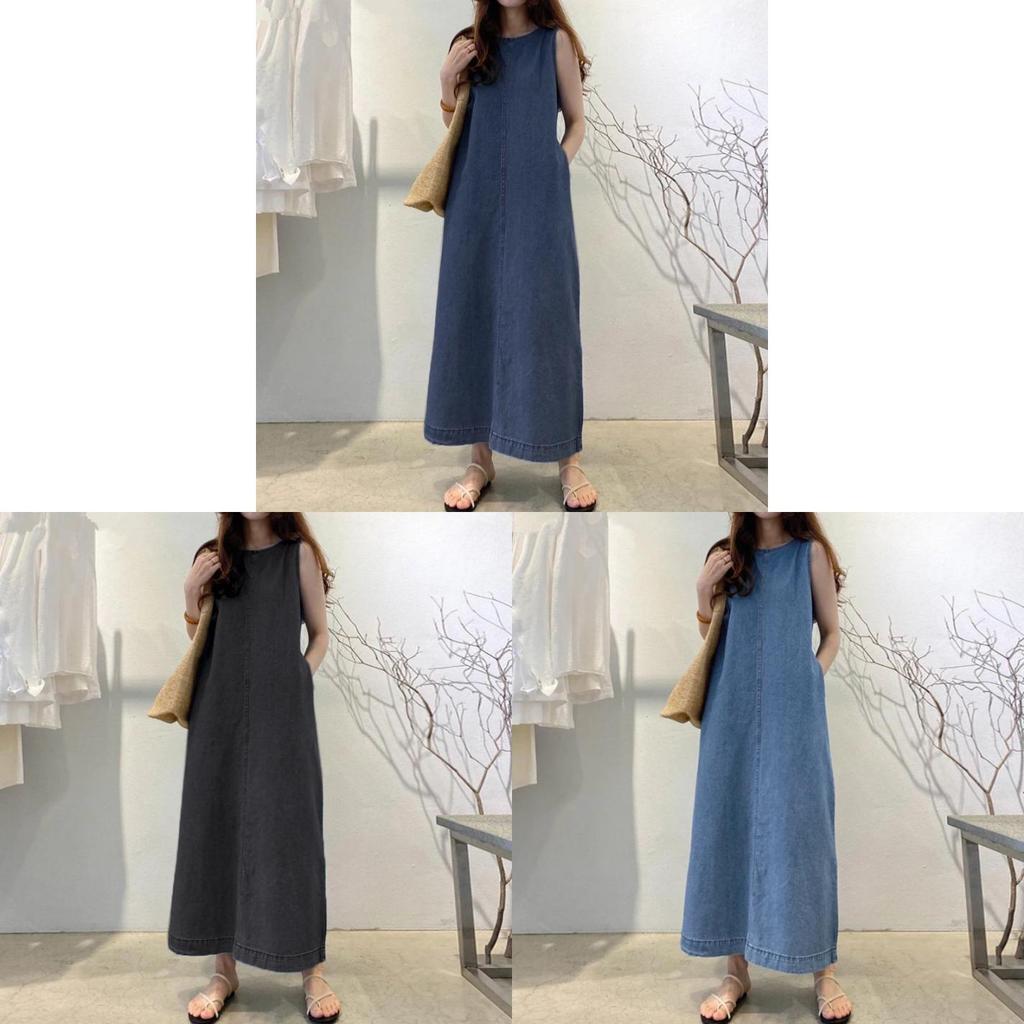 Bohemian Denim Dress With Pockets And Loose Fit For Casual Spring Wear