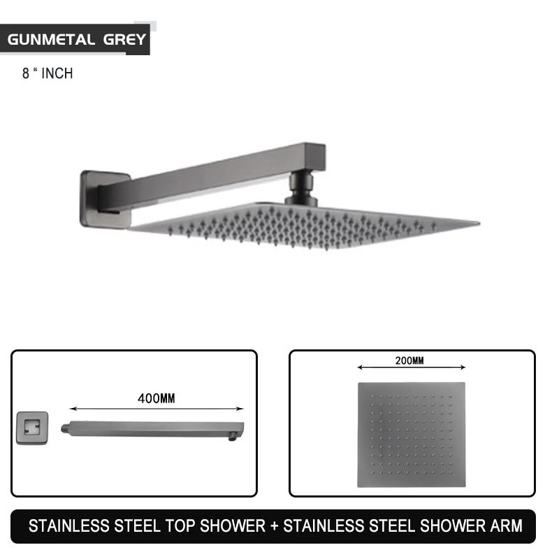 Black Chrome Brushed Gold Grey Square Rain Shower Head Ultrathin 8 10 12 Inch Choice Bathroom Wall Mount Shower Arm Top Spraying