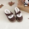 Cute bow cotton slippers women's shoes outer wear 2025 autumn and winter home thick-soled velvet warm stepping shit cotton shoes