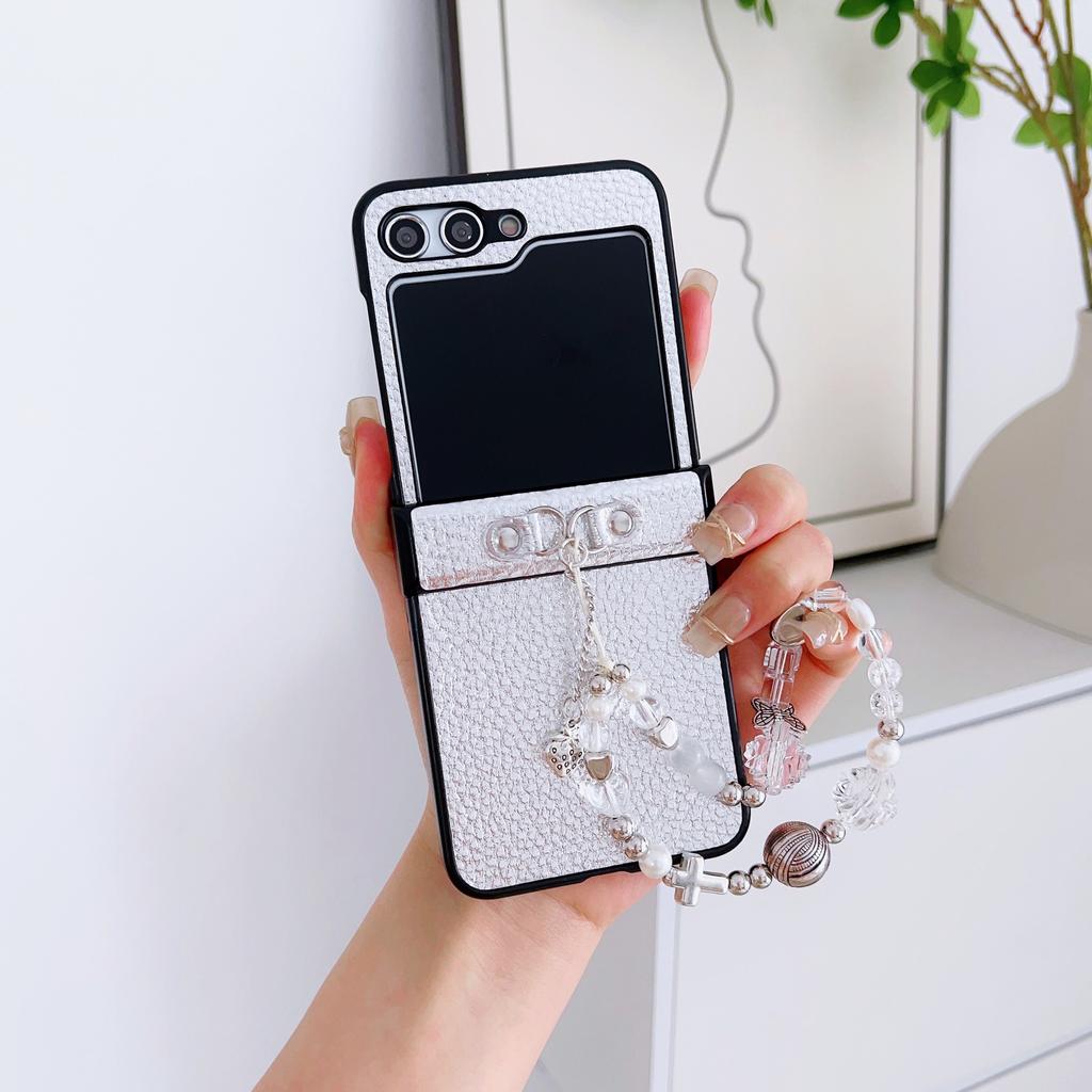 Litchi Pattern Is Suitable for Samsung Zflip7 Mobile Phone Case Folding Trendy Brand Huawei Pocket2 Solid Color Hinged Portable Case.