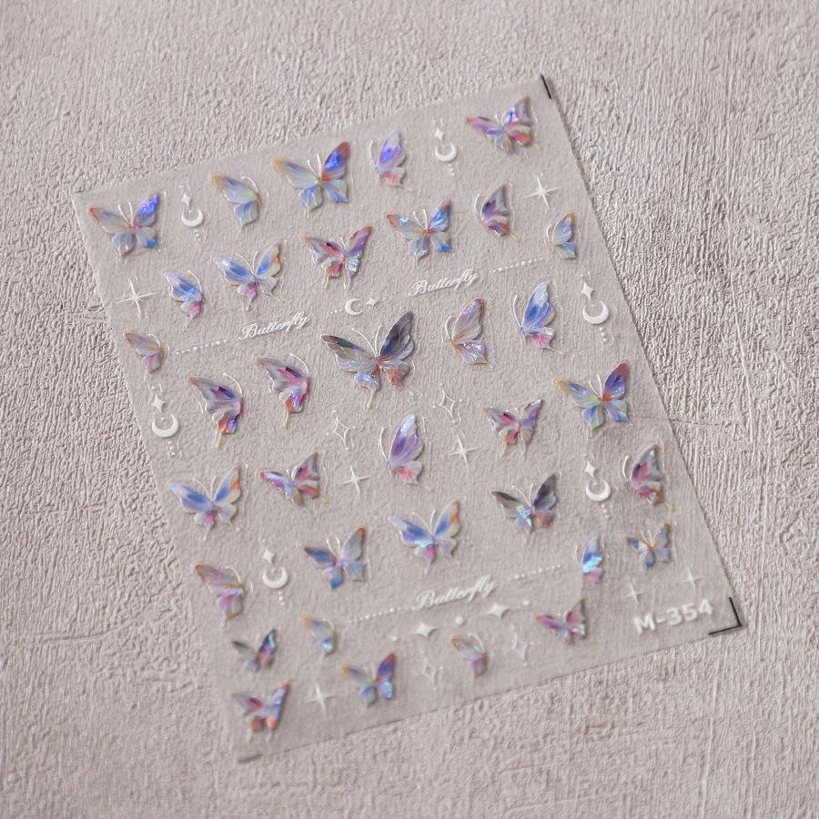 1Pcs 5D Embossed Aurora Butterfly Nail Art Stickers Self Adhesive Decals For Nails Decoration DIY 3D Acrylic Nail Supplies Parts