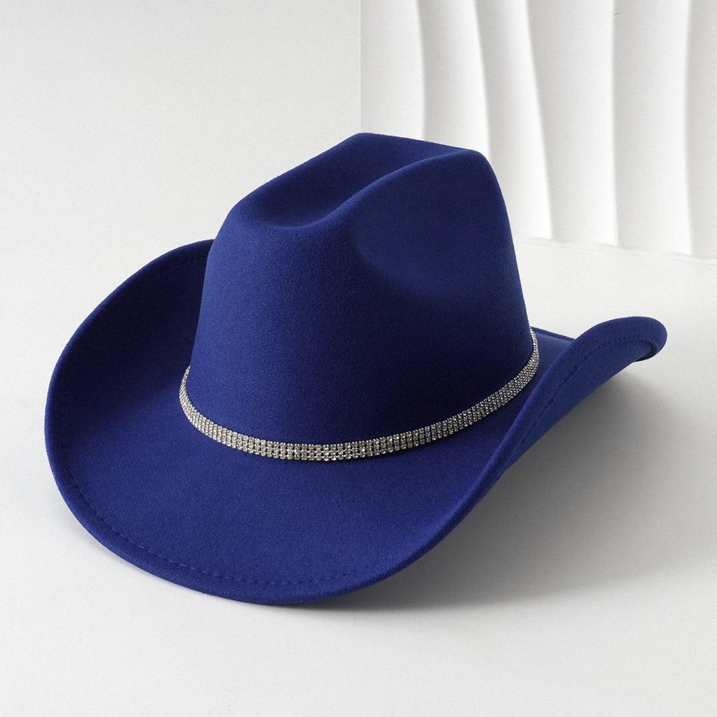 Men's and women's European and American style cowboy hat square rhinestone gem accessories hat retro jazz felt hat