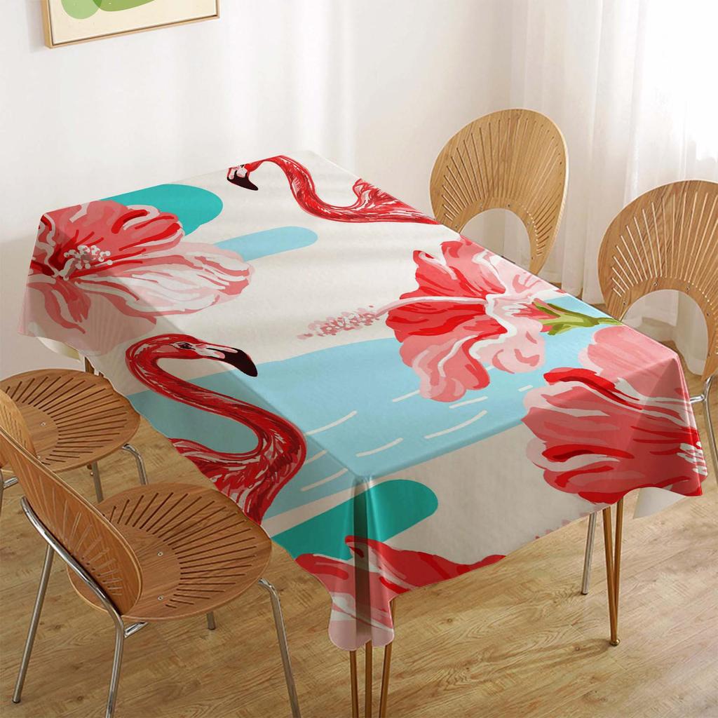 Tropical Flamingo Rectangular Polyester Tablecloth for Dining and Coffee Tables
