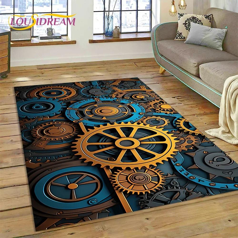 3D mechanické ozubené kola Gears Steampunk Koberec Koberec do obývacího pokoje Ložnice Dekor, podlahová rohož Protiskluzová dekorace na pohovku Rohožka Dárky