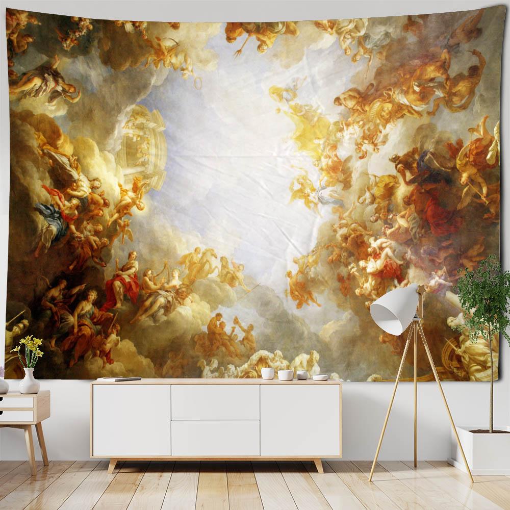 European Style Oil Painting Printed Tapestry Hippie Wall Decoration Bohemian Psychedelic Ceiling Decoration Sofa Sheets