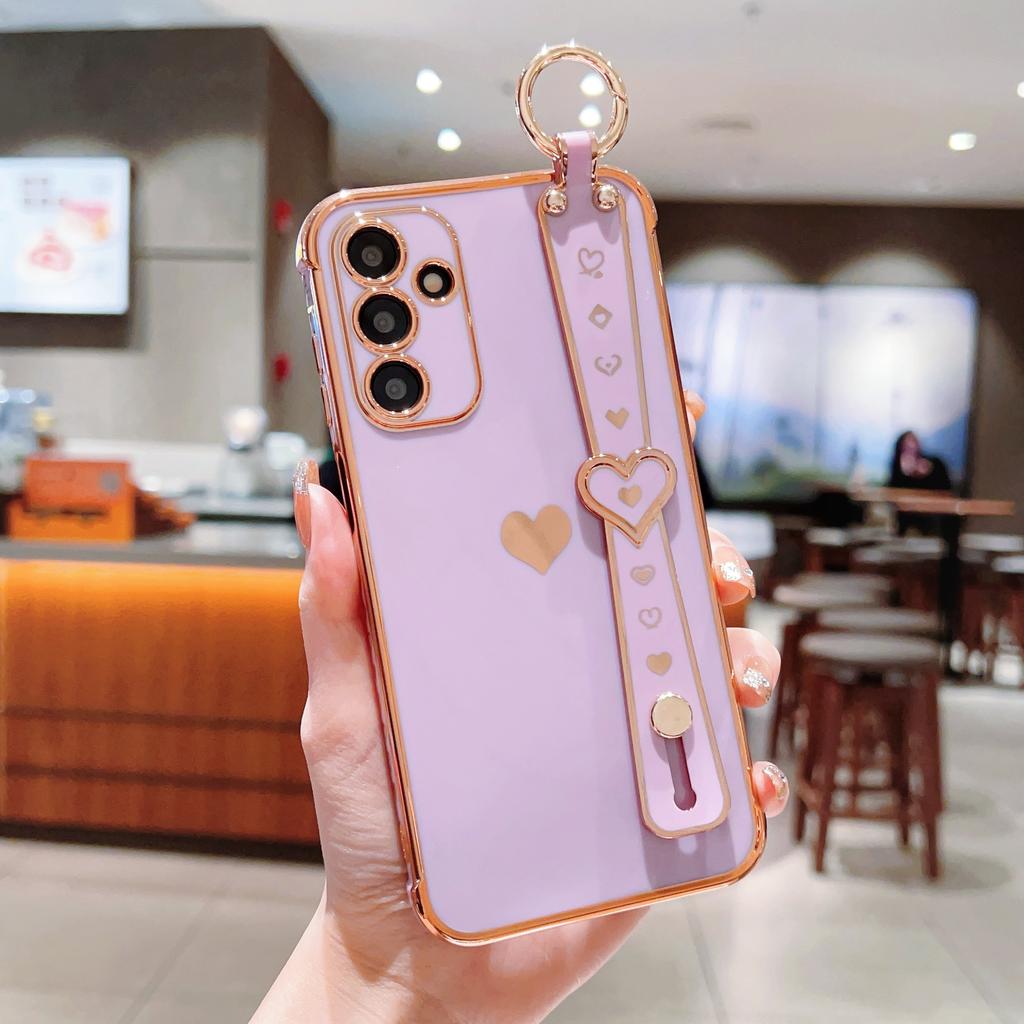For Samsung Galaxy A25 5G (Global) (161.0 X 76.5 X 8.3mm) Case with Wrist Strap TPU Phone Cover Love Heart