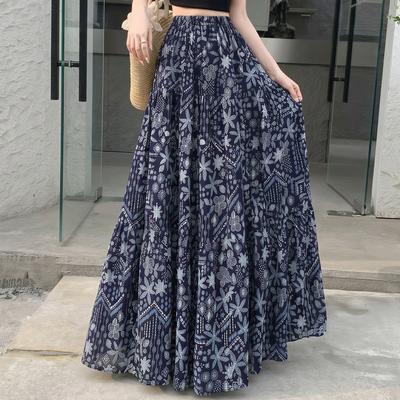 Dames Grote Maten Boho Print Maxi Rok, Elastische Taille A-lijn Wijdvallende Rok (XL-3XL)