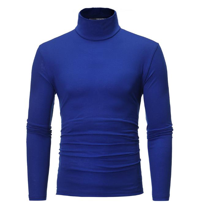 Hoge Nek Lange Mouwen T-shirt voor Mannen Slim Fit Basis Shirt Top