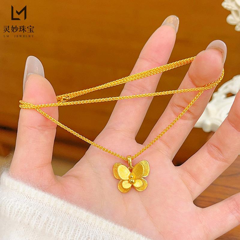 Real Gold Store Same Style Women's Gold Necklace Gourd Small Butterfly Pendant Beautiful Jewelry