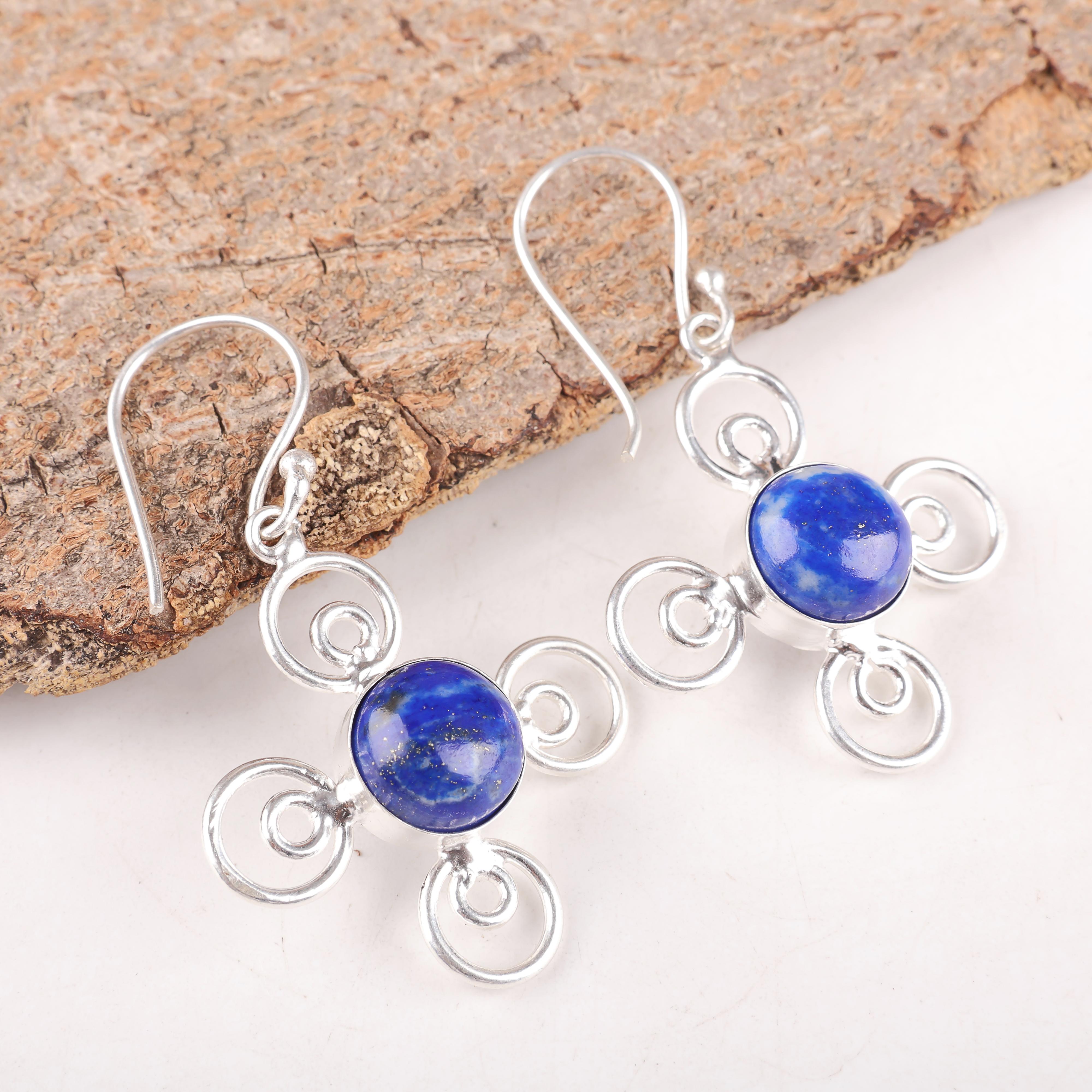 

Серьги из лазурита, ювелирные изделия ручной работы, серьги из стерлингового серебра 925 пробы, дизайнерские серьги с драгоценными камнями, подарок для мамы 1.76 Inches синий