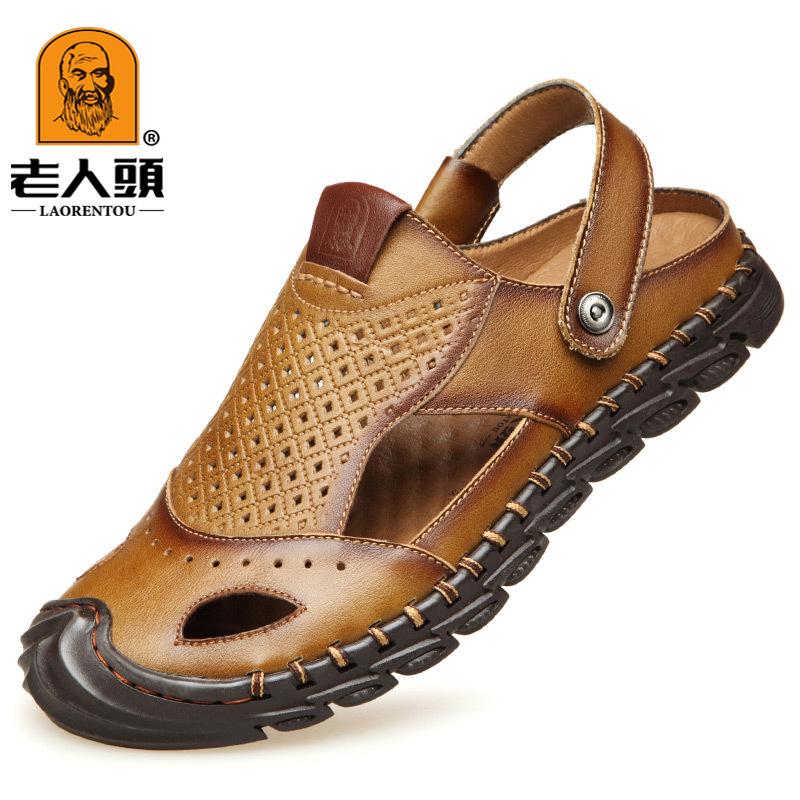 

Сандалии из натуральной кожи для пожилых людей, первый слой, пляжная обувь из коровьей кожи, летние новые мужские дышащие повседневные сандалии для сумок, двойного назначения 44 хаки