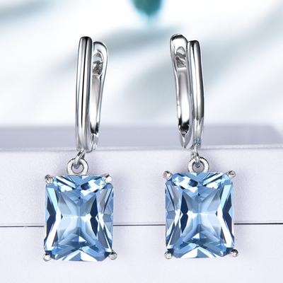 Total 2.5ct Emerald Cut Natural Sky Blue Topaz Dangle Drop Earrings 925 Silver for Women Gemstone Fine Jewelry Brinco