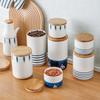 Nordic Minimalist Ceramic Storage Jar with Wooden Lid, Sealed Kitchen Canister for Spice, Salt, Sugar, Coffee & Tea