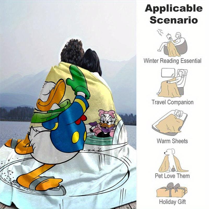1pc, Donald Duck Ice Skating Throw Blanket Perfect for Home Decor, Couch Cover, Outdoor Use, Gifts, Flannel Blanket Suitable for Bedroom