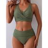 Zestaw bikini w kolorze oliwkowozielonym z wiązaniem z przodu, z wysokim stanem, z dekoltem w serek, dwuczęściowy strój kąpielowy