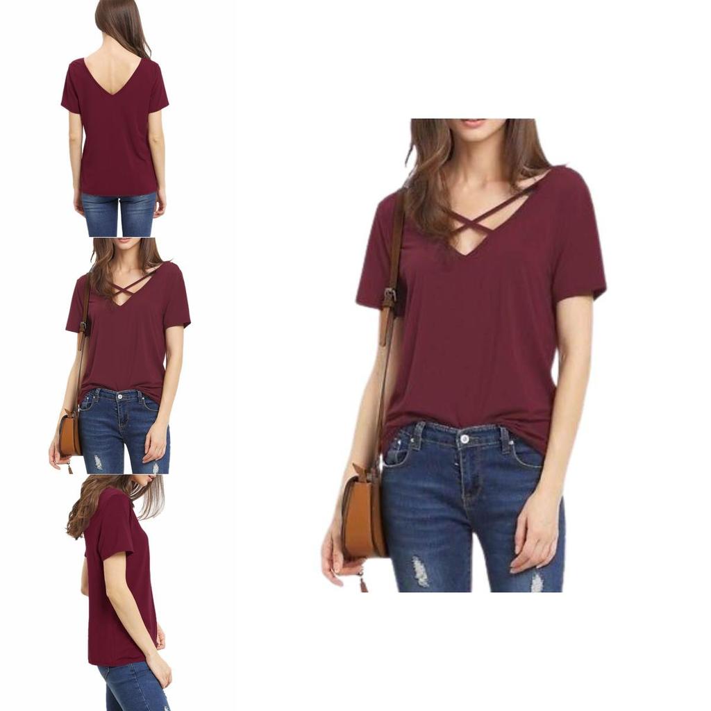 Stylowy Bawełniany T-shirt Damski Plus Size z Dekoltem V, Krótkim Rękawem, Luźnym Krój