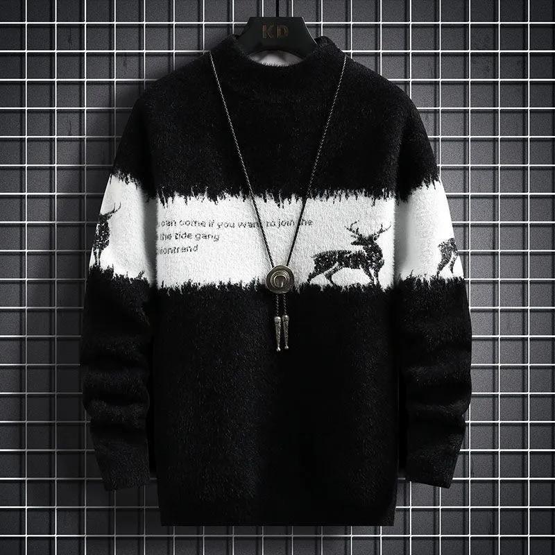 Men s Handsome Sweater Autumn Winter New Thickened Warm Youth Sweater Loose Half-soled High-neck Sweater M