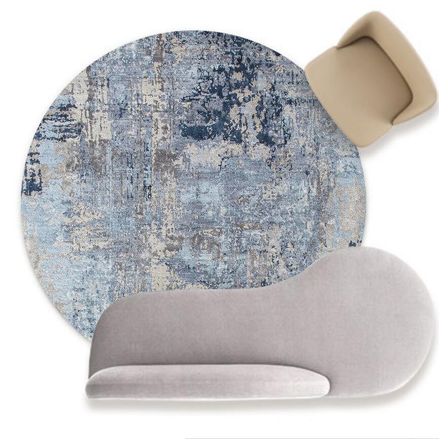 Circular Carpet Blue Grey Ink Painting Living Room Bedroom Hanging Basket Chair Circular Carpet
