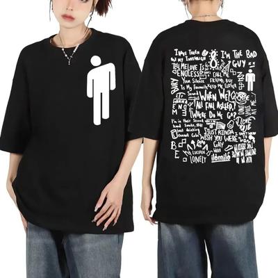 Tričko s okrúhlym výstrihom s kreatívnou grafikou inšpirovanou kolážou textov a ikon Billie Eilish, s pop-artom pre fanúšikov Billie Eilish