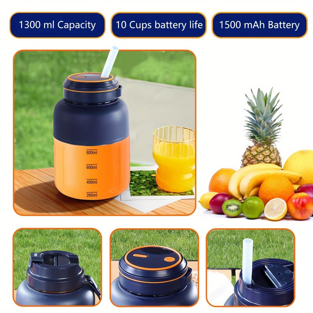 Portable USB Rechargeable Electric Juice Cup, 1300 ML Large Capacity, Multifunctional Fruit Juicer, Mini Blender To Make Milkshakes, Smoothies, Juice