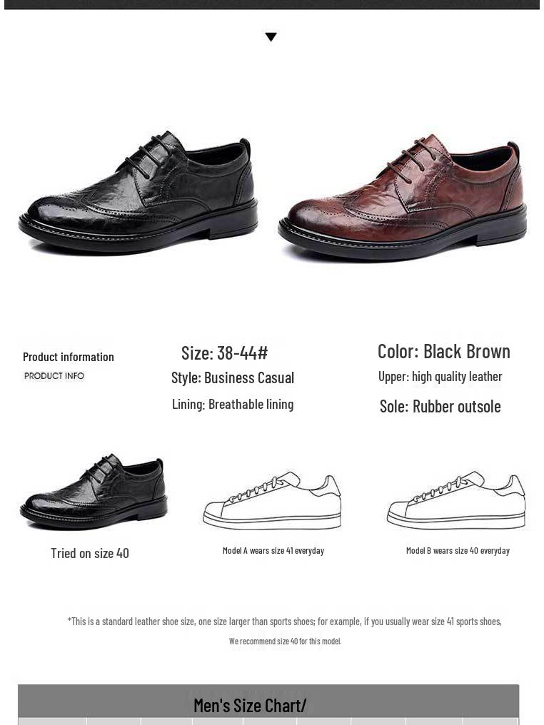 Men's Black Leather Brogue Shoes - Formal, Casual, Wedding, and Business Suit Style.